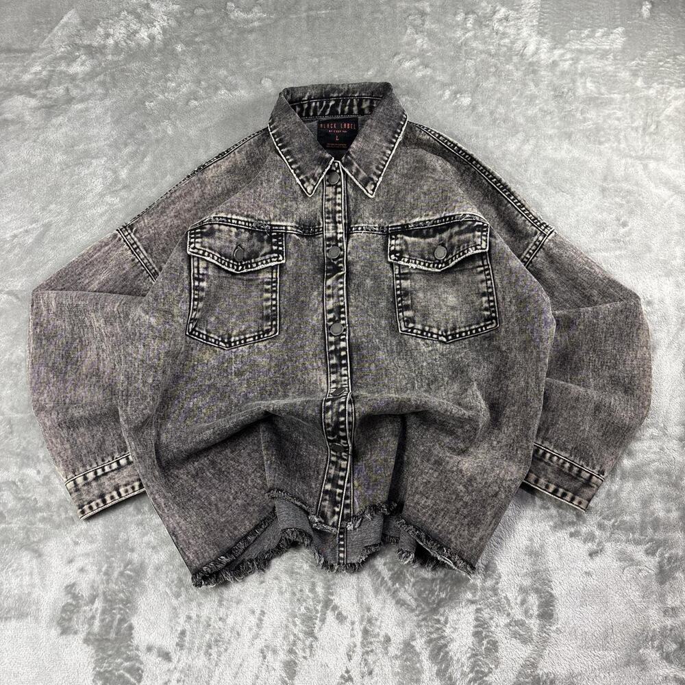 C'est Toi Womens Dark Distressed Gray Denim Jacket Black Label by Cest Toi